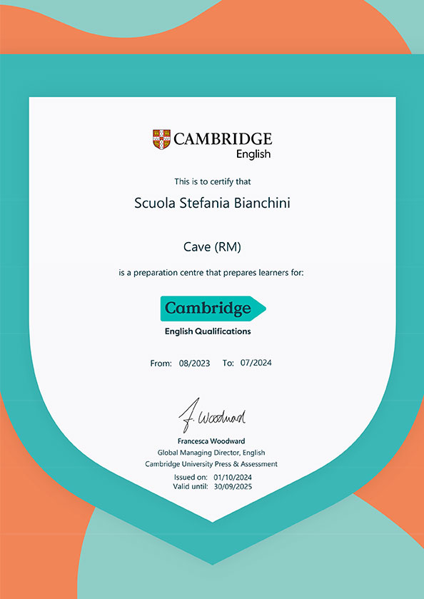 attestato che sbils è centro preparazione ufficiale per esami cambridge english anni 2024 e 2025