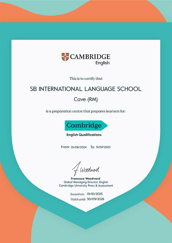 attestato che sbils è centro preparazione ufficiale per esami cambridge english anni 2024 e 2025